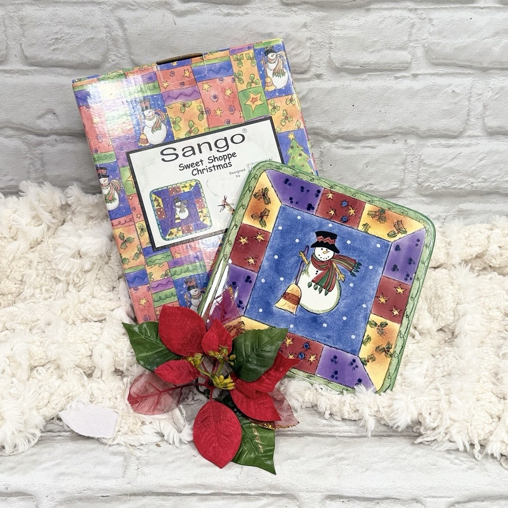 SANGO Sweet Shoppe Christmas Snowman 8" CHEESE TRAY New In Box - Read